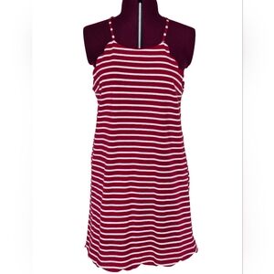 EUC Paper Moon Red and White Striped Halter Top Scalloped Sheath Dress Size S